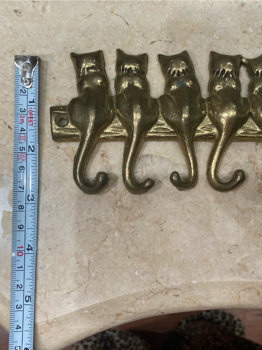 Vintage Brass Cat Key Holder - Seven Cat Tail Hooks - Picture 5 of 5